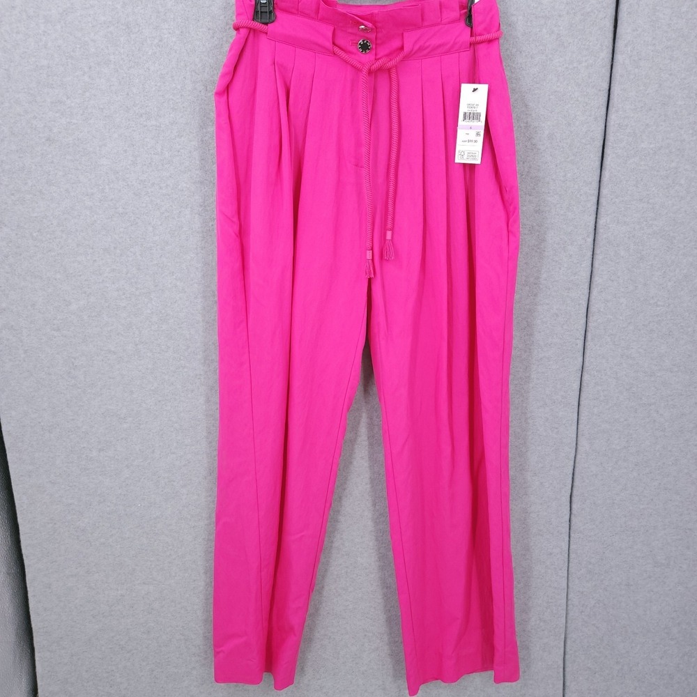 DKNY Drawstring Button Vivid Pink‎ Wide Leg Pants Womens Size 6 NWT